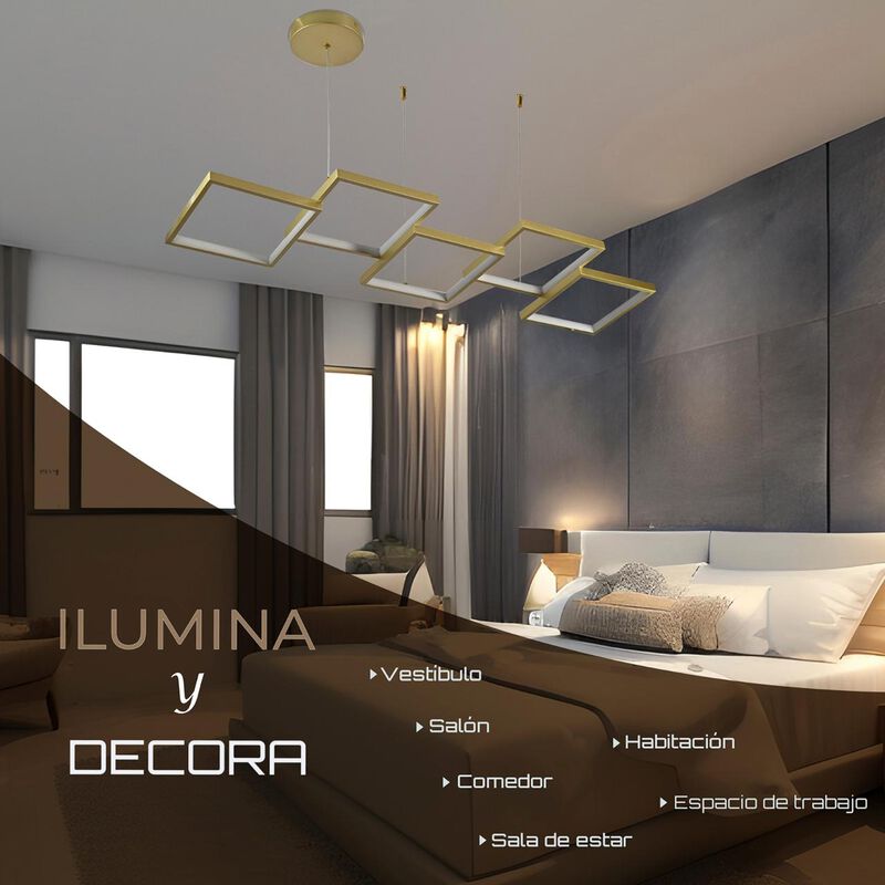 Candil Suspendido De Led 5 Cuadros Dorado image number null