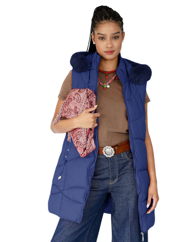 Chaleco Largo Mujer Acolchado Con Capucha Y Pel... image number null