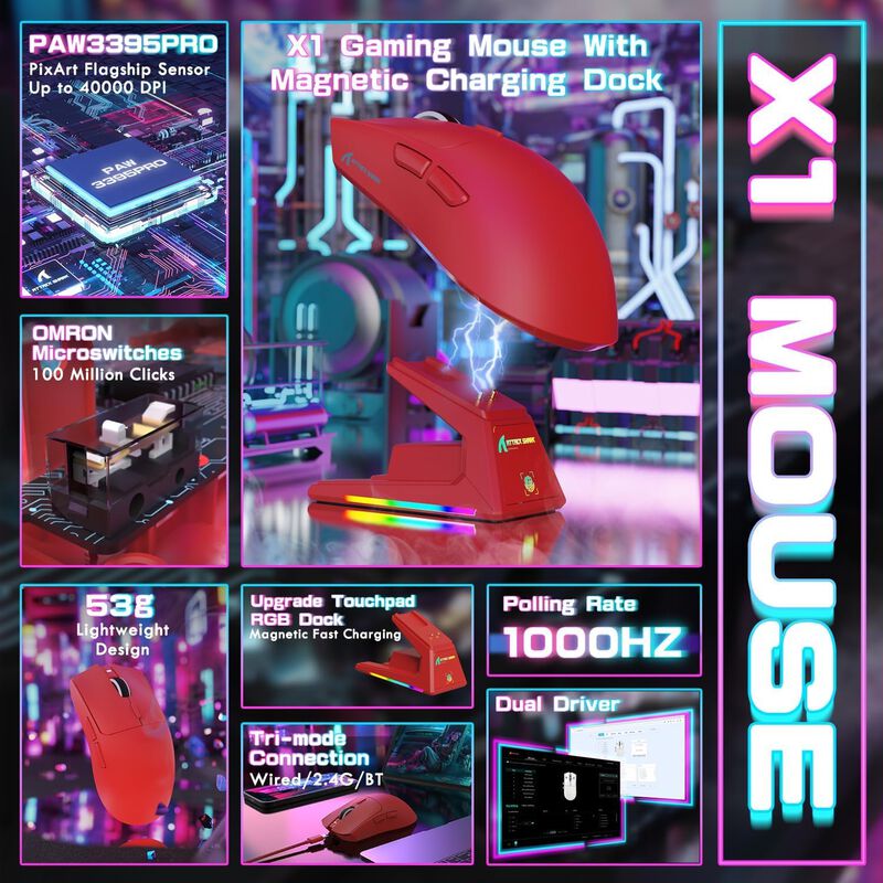 Rat&oacute;n Gaming Attack Shark X1 Inal&aacute;mbrico 40000 ... image number null