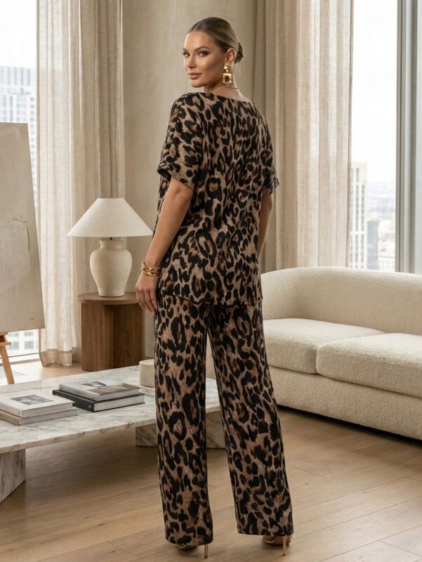 Conjunto 2 Piezas Blusa y Pantal&oacute;n Animal Print... image number null