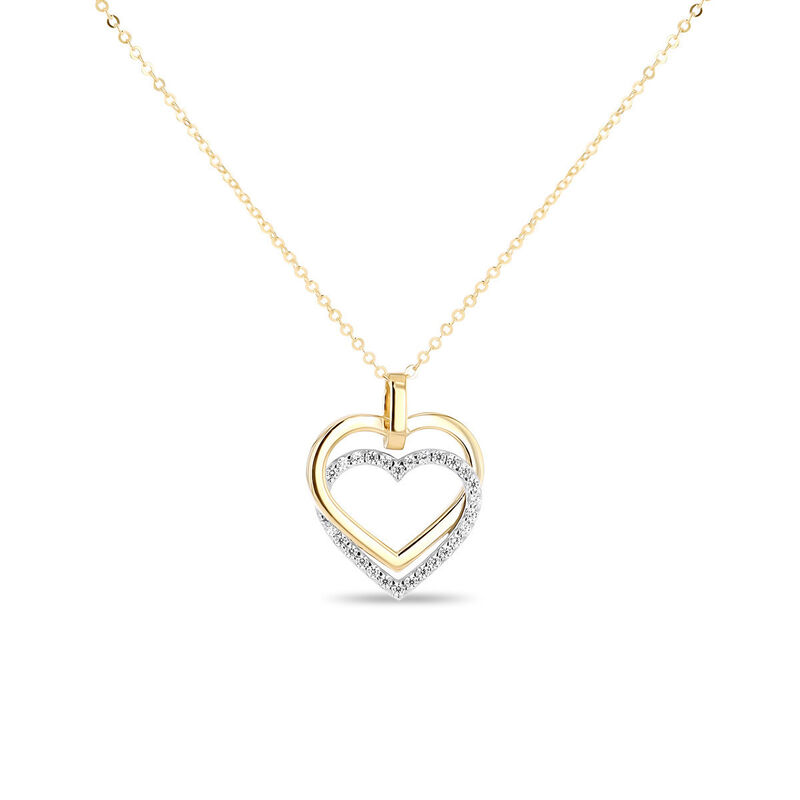 Dije Coraz&oacute;n Bicolor 10k Con Zirconias + Cadena... image number null