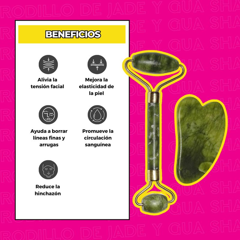 Rodillo Masaje Facial de Jade Y Gua Sha Espátul... image number null