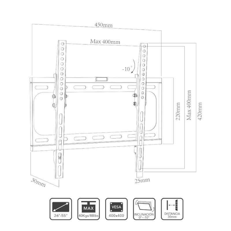 Soporte Tv LENNO LN-TWB2655 Vesa Max 400x400-40... image number null