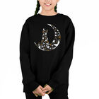 Sudadera De Cuello Redondo Word Art Para Ni&ntilde;a - Gato Sentado en la Luna - Negro