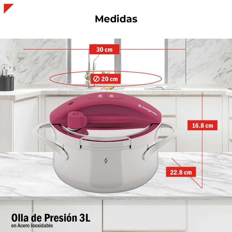 Olla de Presi&oacute;n 3 Litros Acero Inoxidable 304 B... image number null