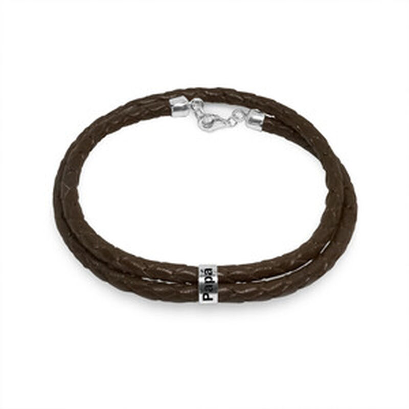 Pulsera de Piel Para Hombre con Rondel de Plata... image number null