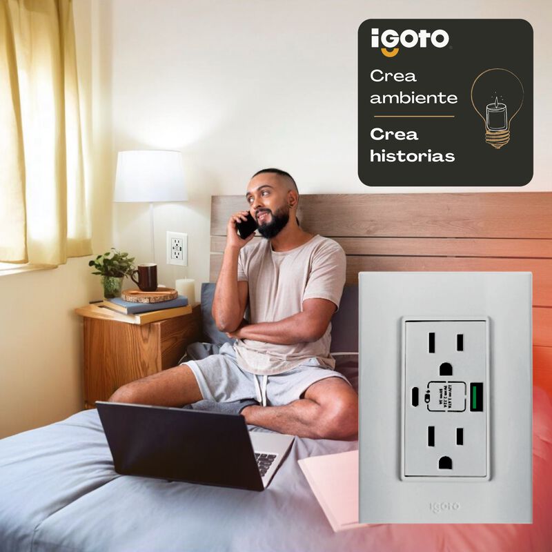 Placa con Contacto Duplex + USB+ USBC Blanco iG... image number null