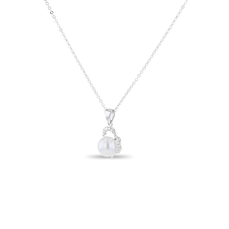 Dije Coraz&oacute;n Oro Blanco 10k Con Perla Y Zirconi... image number null