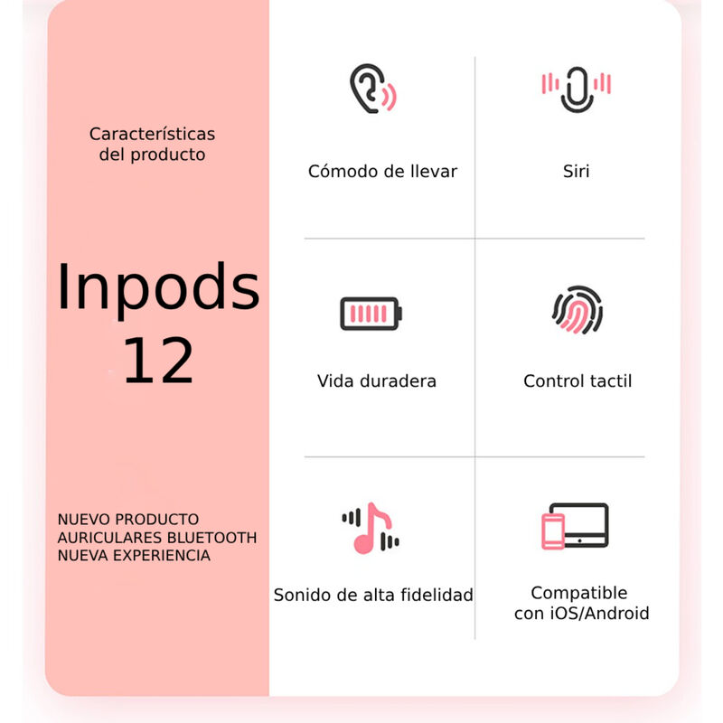 Audífonos Bluetooth INPODS i12 Color: Blanco image number null
