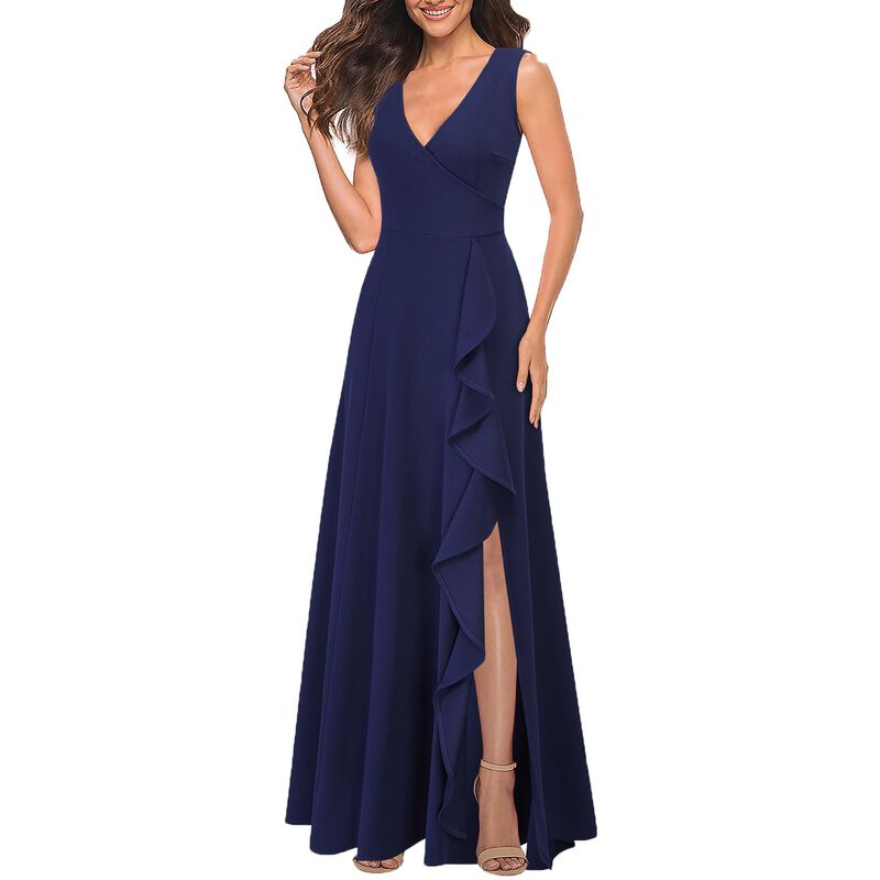 Vestido Mushare Cuello En V Largo Azul Marino V... image number null