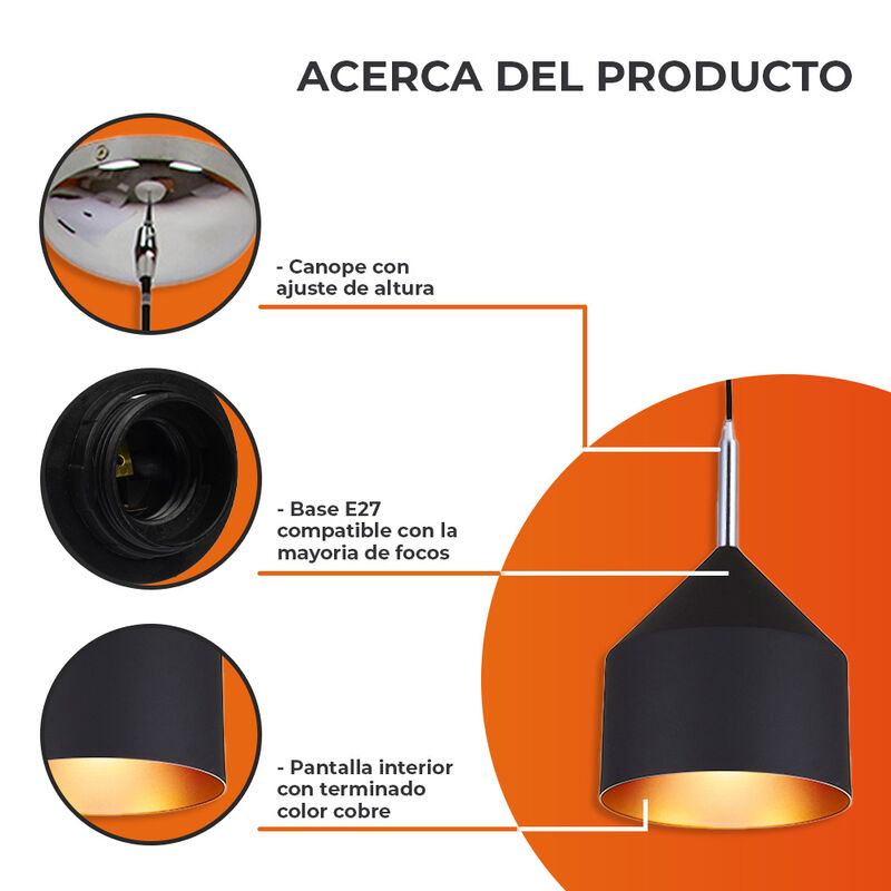 L&aacute;mpara Colgante Aluminio Negro 20w 100-240v image number null