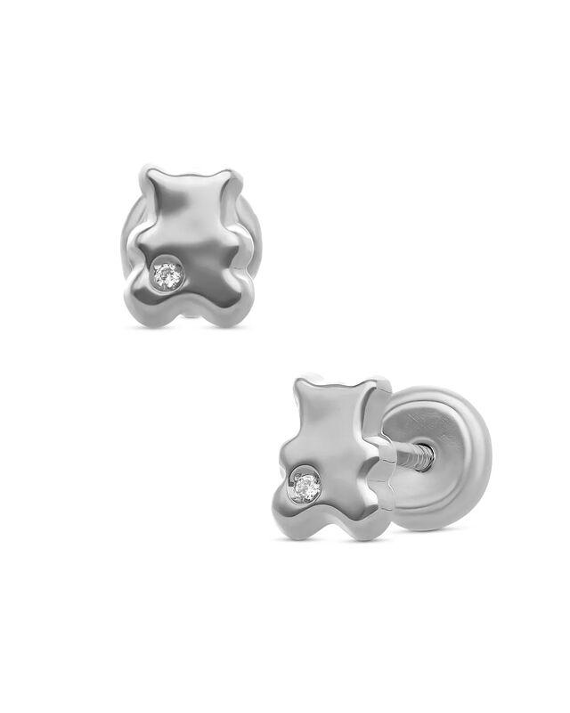 Broqueles De Oso En Oro Blanco 14k Con 1pt De D... image number null