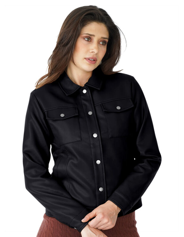 Chamarra Vinipiel Casual Para Mujer Abotonada image number null