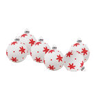 Set De 6 Esferas Navide&ntilde;as Estrella Blanco Y Rojo 8 Cm