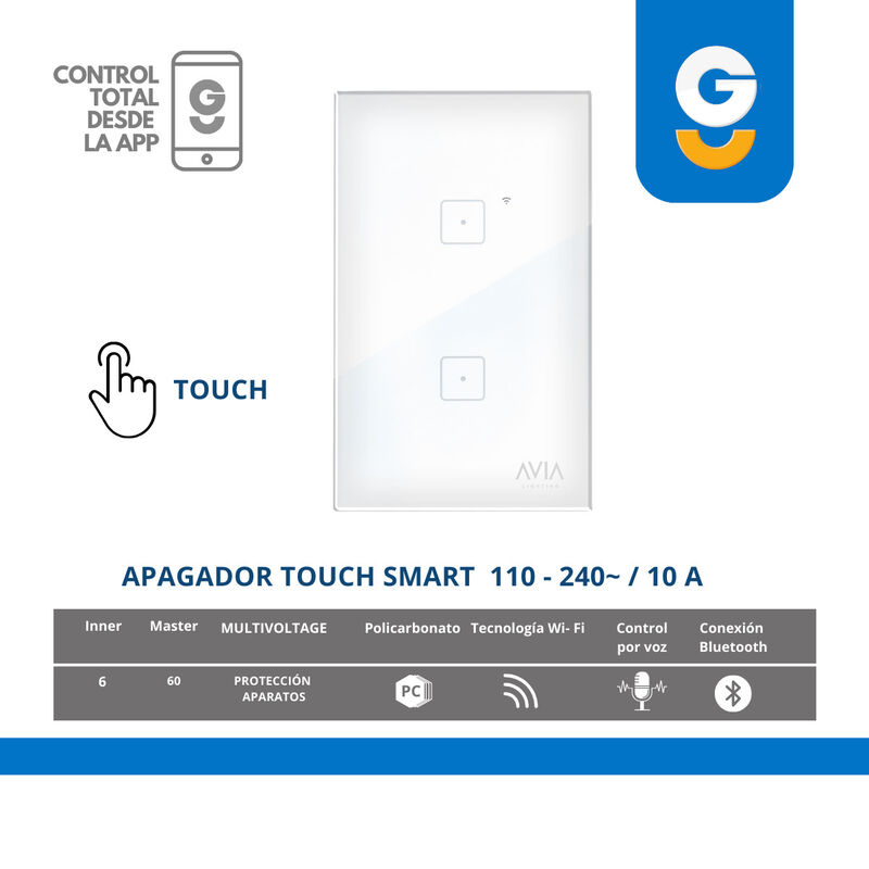Pack 5 piezas Apagador De Pared Touch De Dos Mó... image number null