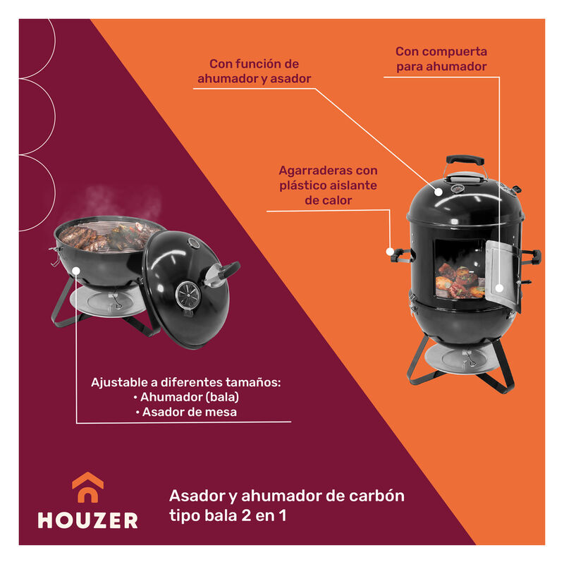 Asador Ahumador Tipo Bala 2 En 1 Carbon 2 Parri... image number null