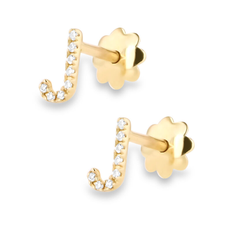 Broqueles De Oro Amarillo (Letra J) 14K Con 3Pt... image number null