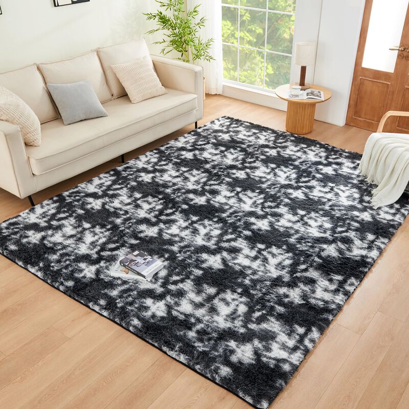 Alfombra Litanika 122x183 Cm Tie-dye Negro Y Bl... image number null