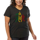 Camiseta De Talla Grande Cuello En V Word Art Para Mujer - Le&oacute;n Rasta &middot; One Love- Gris