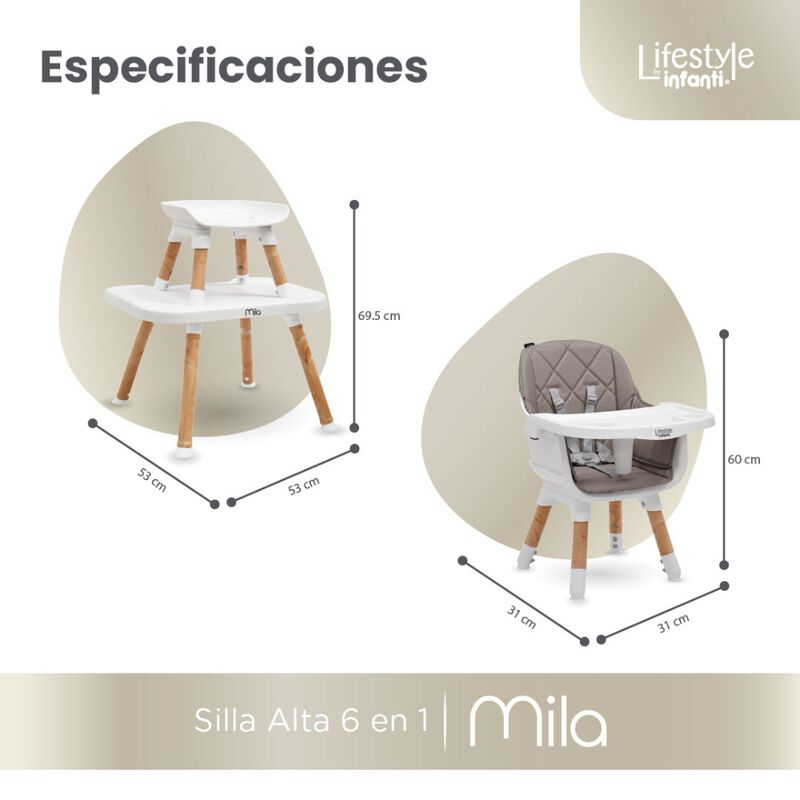 Silla Alta 6 en 1, Mila, Arena, Silla Peque&ntilde;a, ... image number null