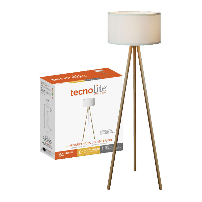 Lámpara Piso Blanco/madera Vintage Minimalista ... image number null