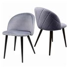 Set 2 Sillas Comedor Terciopelo Modernas Acolchadas Gris