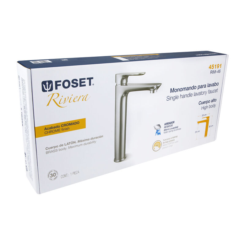 Monomando Cromo Cuello Alto para Lavabo Foset R... image number null