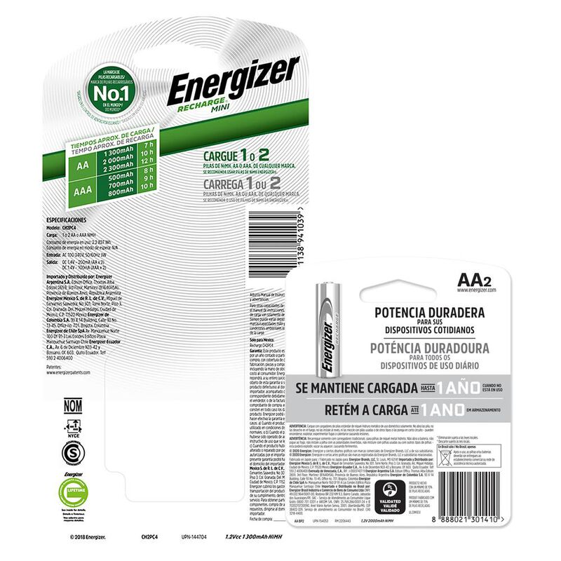 Cargador De Pilas Energizer Mini + 4 Pilas Reca... image number null
