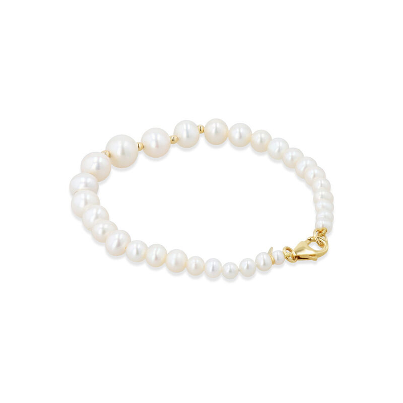 Pulsera Oro 14k Con Perlas Blancas En Disminuci... image number null