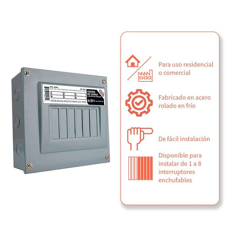 Centro de carga 6 polos Para Sobreponer image number null