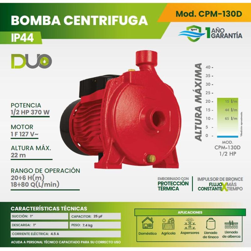 Bomba Duo Centrifuga Igoto CPM130D Máximo Cauda... image number null