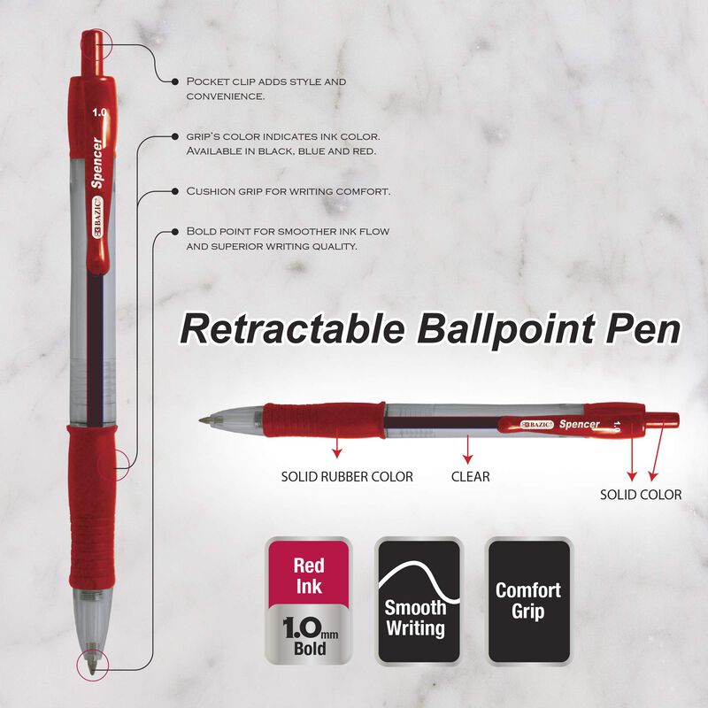 Bol&iacute;grafo Bazic Products Spencer Rojo - Pack De... image number null