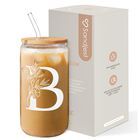 Vaso De Vidrio Sandjest 473 ml Con Tapa Y Pajilla