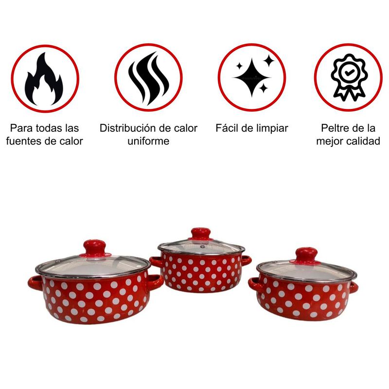 Juego de ollas roja de Peltre con tapa 6 pz Goo... image number null