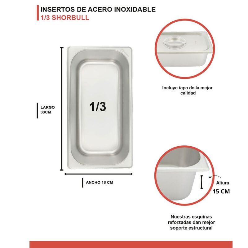 Inserto acero inoxidable 1/3 15cm con tapa Shor... image number null