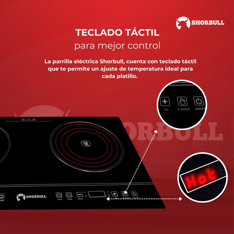 Parrilla Dos Quemadores El&eacute;ctrica T&aacute;ctil Shorbu... image number null
