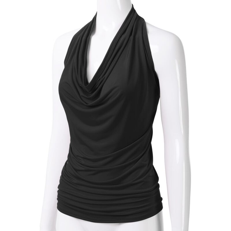 Top sin Mangas Eimin Halter Drapeado Negro Tall... image number null