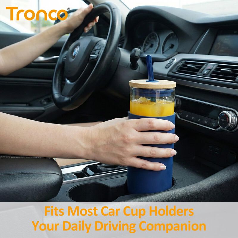 Tronco Vaso De Vidrio De 16 Oz Con Tapa De Bamb... image number null