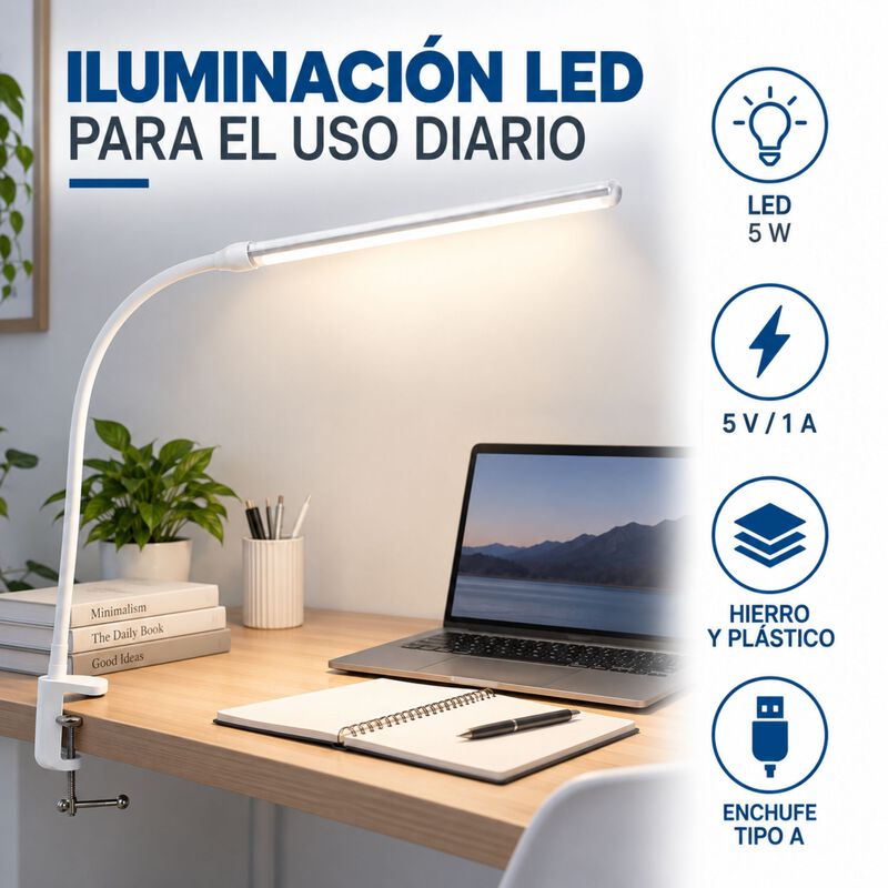 L&aacute;mpara Led De Escritorio Con Cuello Flexible Y... image number null