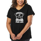 Camiseta De Talla Grande Cuello En V Word Art Para Mujer - Vida Pug- Negro