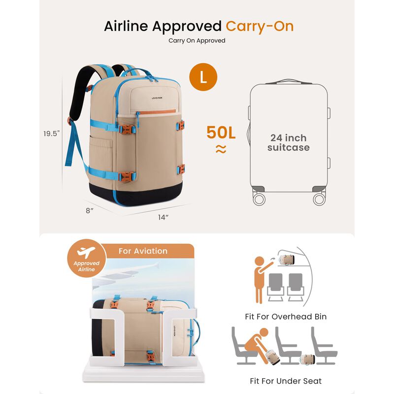 Mochila de viaje Lovevook 50L impermeable para ... image number null
