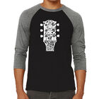 Camiseta Ragl&aacute;n de B&eacute;isbol Word Art Para Hombre - G&eacute;neros Musicales Guitar Head - Negro Gris