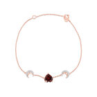 Pulsera De Corazon Y Lunas Oro Rosa 10k Con 8pts De Diamante Y Granate (15.5 + 2.5cm Aprox)