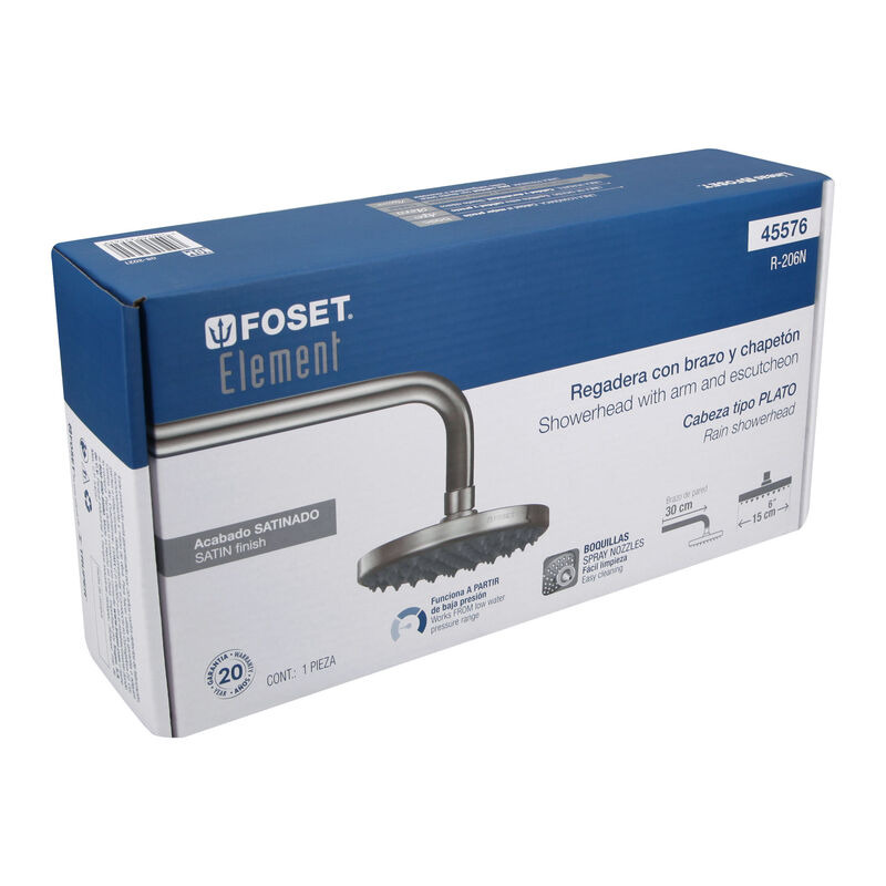 Regadera Satín 6' Plato Redondo con Brazo Foset... image number null
