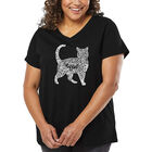 Camiseta De Talla Grande Cuello En V Word Art Para Mujer - Gato- Negro