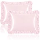 Juego De 2 Fundas De Almohada Homiest Est&aacute;ndar Rosa Suave Con Volantes De Sat&eacute;n