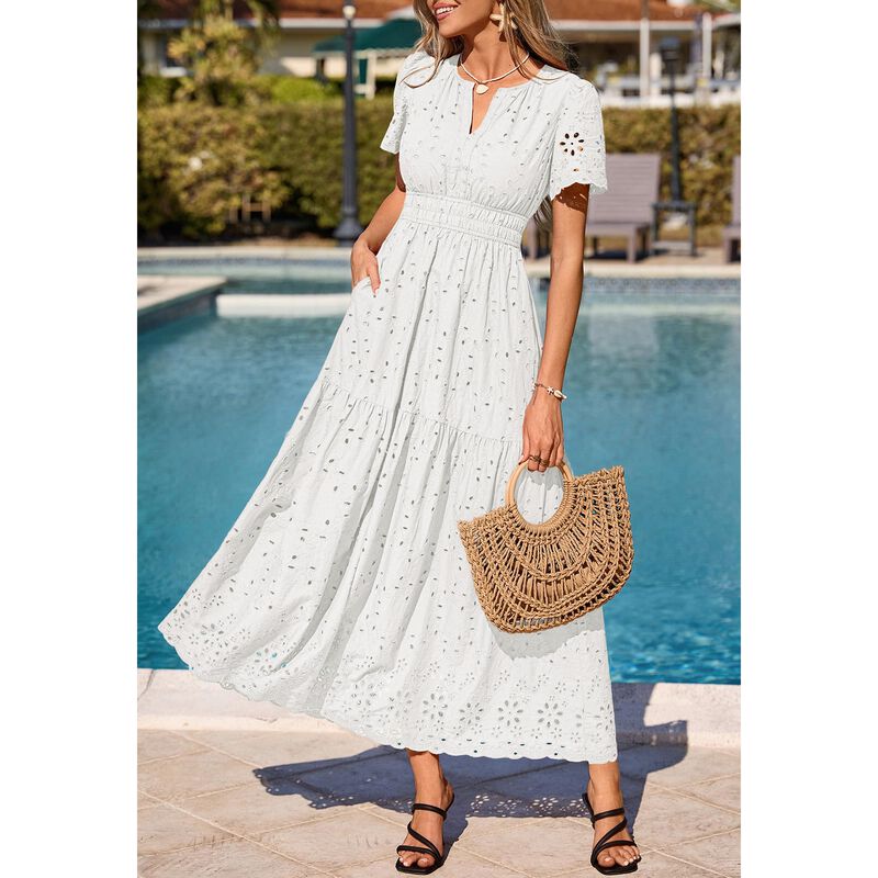 Vestido Maxi Prettygarden Cuello V Algod&oacute;n Blan... image number null