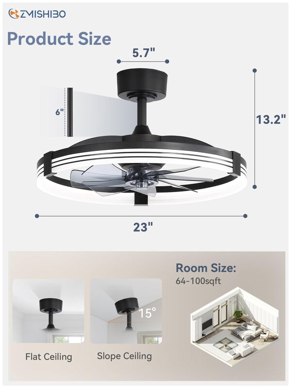 Ventilador De Techo Zmishibo 58 cm, Negro, Con ... image number null