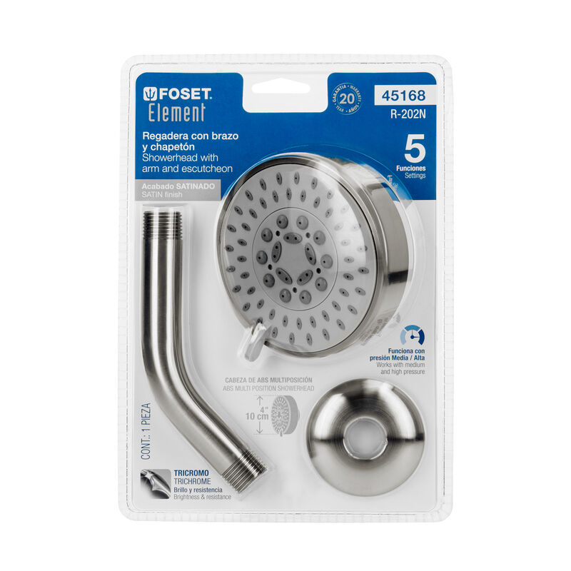 Regadera Satín 4'con 5 Funciones con Brazo Fose... image number null