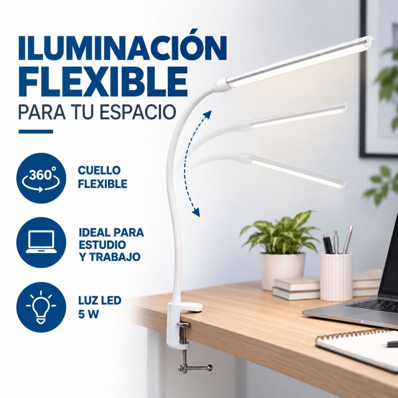 L&aacute;mpara Led De Escritorio Con Cuello Flexible Y... image number null